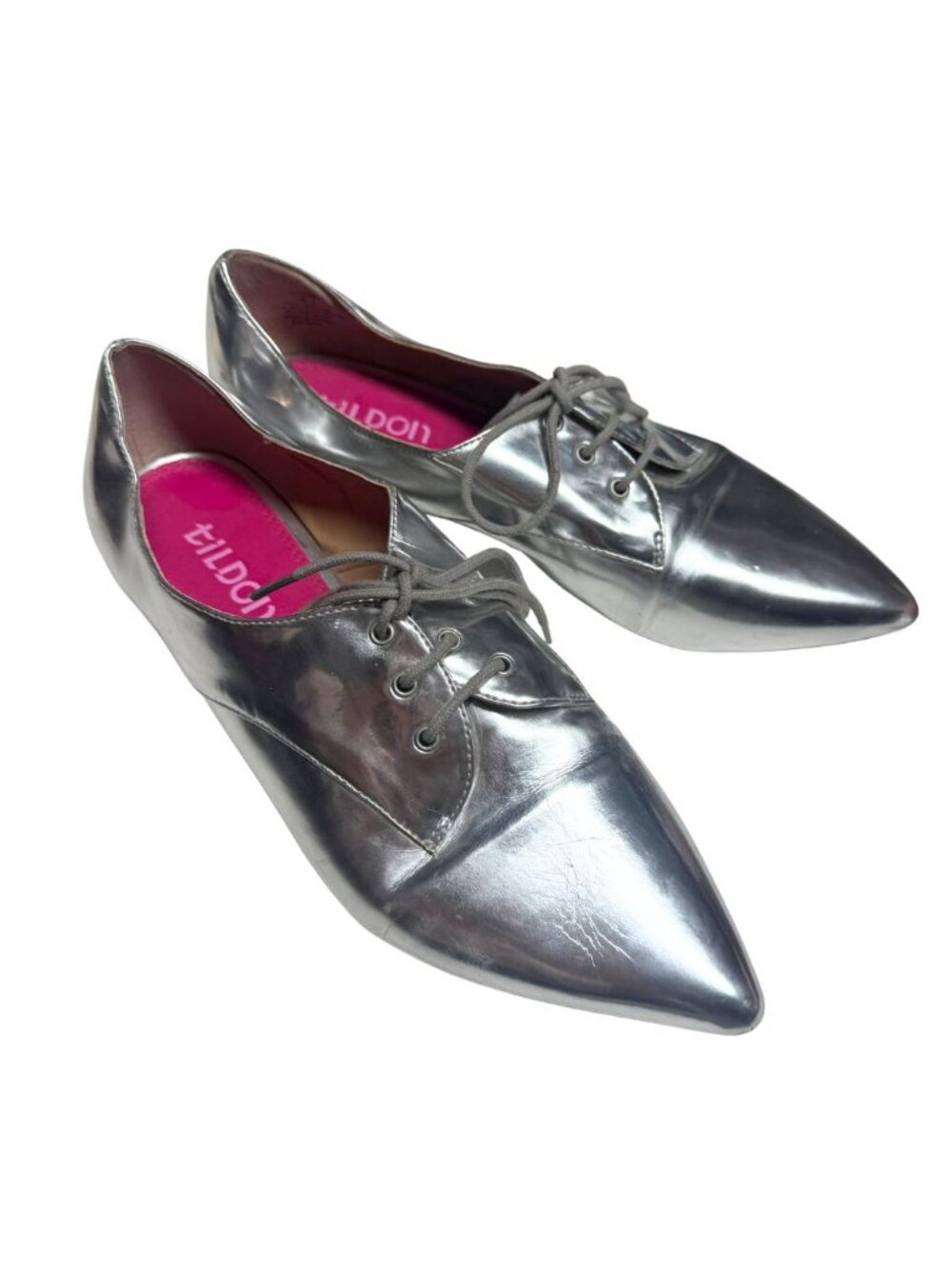 Tildon Nordstrom Metallic Silver Oxford Flats Sz 8.5 EUC